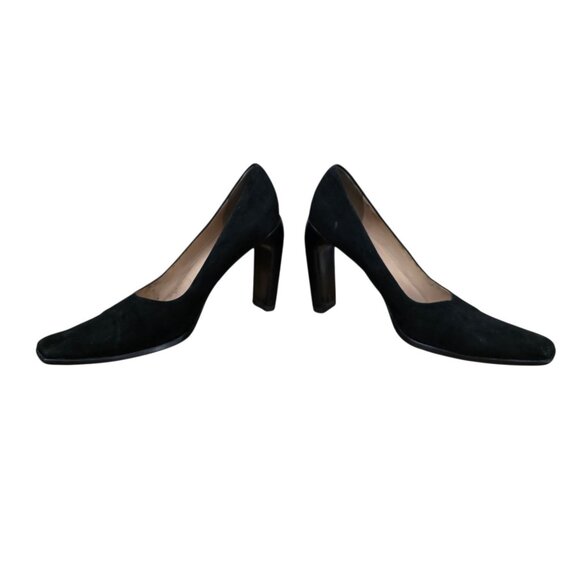 Vintage Gucci Suede Block Heel Pumps Black 9 - Picture 2 of 7